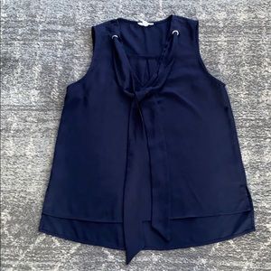 Women’s Large Like New Navy Blue Tie Front Blouse
